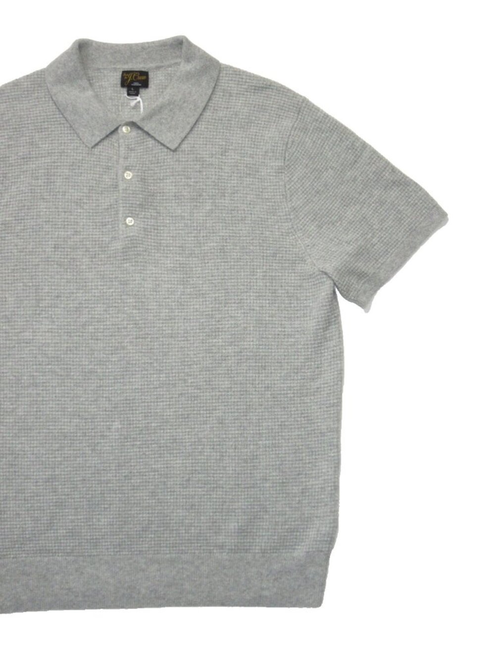 NWT J.Crew Men's Short-sleeve Cashmere Waffle Sweater-polo in Heather Gray L - Picture 4 of 7